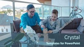  Presentation with creating time - PPT layouts with stay-at-home-dad-father background and a ocean colored foreground