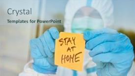  Presentation with covid coronavirus - Slide deck consisting of stay-at-home-message background and a light blue colored foreground