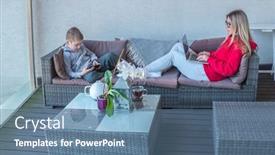  Presentation with free family - Audience pleasing presentation theme consisting of stay-at-home-mom-mother backdrop and a teal colored foreground