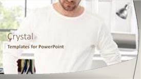  Presentation with home - Audience pleasing presentation theme consisting of stay-at-home-young-man backdrop and a sky blue colored foreground