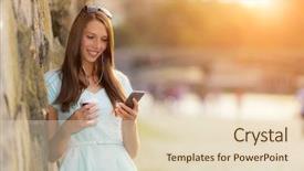  Presentation with listening woman - Presentation theme consisting of stay go - beautiful young brunette woman listening background and a lemonade colored foreground