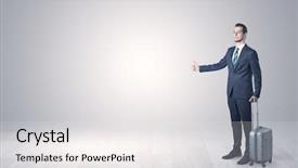  Presentation with copy space - Theme with stay go - lonely businessman hitchhikes concept background and a  colored foreground