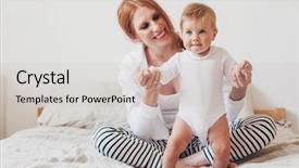  Presentation with loving mom - Audience pleasing PPT theme consisting of stay home mother - portrait of beautiful loving mom backdrop and a soft green colored foreground