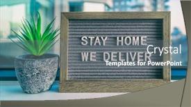  Presentation with deliver - Beautiful slide set featuring stay-home-we-deliver-coronavirus backdrop and a gray colored foreground