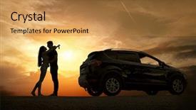  Presentation with dream sky - Amazing PPT theme having stay near the new car backdrop and a gold colored foreground