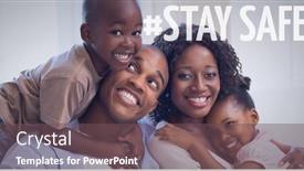  Presentation with safe - Presentation with stay-safe-text-over-smiling background and a violet colored foreground