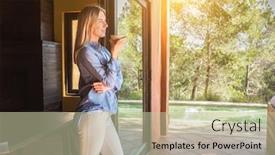  Presentation with social life - Audience pleasing PPT layouts consisting of stay-working-at-home-woman backdrop and a mint green colored foreground