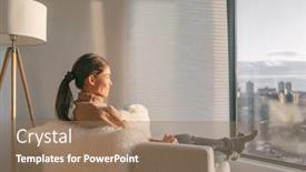  Presentation with mindfulness - Beautiful PPT theme featuring staying-home-asian-woman-relaxing backdrop and a coral colored foreground