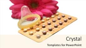  Presentation with contraception - Colorful theme enhanced with std - contraception concept pills condom backdrop and a blonde colored foreground