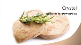  Presentation with vegan seitan - Beautiful PPT theme featuring steacker - seitan steack on white background backdrop and a white colored foreground