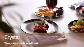  Presentation with appetizers - Amazing theme having steak and appetizers with wine backdrop and a  colored foreground