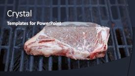  Presentation with grilling - Slide deck having steak-beef-stake-fresh-raw background and a tawny brown colored foreground