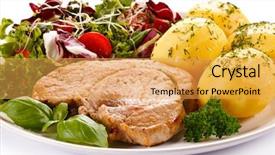  Presentation with steak - Presentation theme featuring steak boiled potatoes and vegeta background and a yellow colored foreground