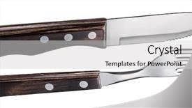  Presentation with path in woods - PPT theme enhanced with steak cutlery set close-up background and a light gray colored foreground