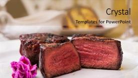  Presentation with served - Presentation theme with steak cuts - filet mignon served background and a coral colored foreground
