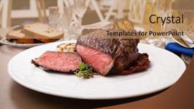  Presentation with garlic - Presentation design enhanced with steak dinner - entrecote with grilled garlic served background and a coral colored foreground