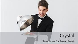  Presentation with banquet - Theme with formal banquet - portrait of a handsome young background and a light gray colored foreground
