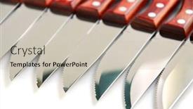  Presentation with knives - Colorful slide deck enhanced with steak-knives-in-a-row backdrop and a soft green colored foreground