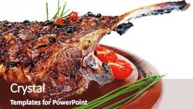  Presentation with ribs - Theme consisting of steak meal - baby ribs served on wood background and a tawny brown colored foreground