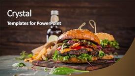  Presentation with burger - Slide deck consisting of steak meal - big tasty home made burger background and a wine colored foreground