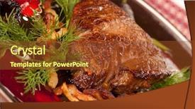  Presentation with grilled - Theme consisting of steak meat grilled with prunes background and a  colored foreground