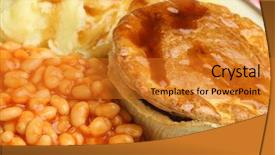  Presentation with baking freshly baked pie fresh - Audience pleasing presentation theme consisting of steak pie with mashed potato backdrop and a gold colored foreground