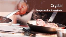  Presentation with chef - Presentation design featuring steak restaurant - chef at work background and a tawny brown colored foreground
