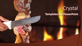  Presentation with steak - Presentation theme featuring steak-rotisserie-at-the-steakhouse background and a wine colored foreground