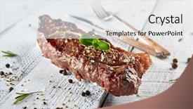  Presentation with restaurant menu - Beautiful slide deck featuring steak served on white wood backdrop and a white colored foreground