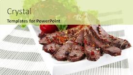  Presentation with textile - Slide deck having steak slices served on plate over textile background and a blonde colored foreground