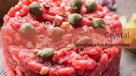  Presentation with cucumbers - Amazing presentation theme having steak-tartare-served-with-capers backdrop and a red colored foreground