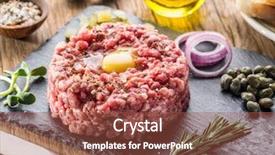  Presentation with raw meat dog - Beautiful theme featuring steak tartare served with raw backdrop and a red colored foreground