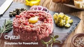  Presentation with raw meat - PPT theme consisting of steak tartare served with raw background and a tawny brown colored foreground