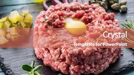  Presentation with quail - Slides having steak tartare served with raw background and a coral colored foreground