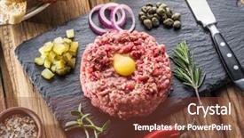  Presentation with raw meat - Audience pleasing slide set consisting of steak tartare served with raw backdrop and a tawny brown colored foreground