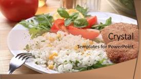  Presentation with steak - PPT layouts featuring steak vegetables and rice background and a coral colored foreground