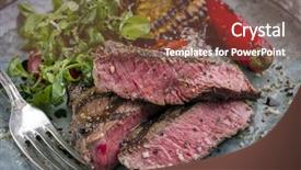  Presentation with wagyu - Slide deck with steak wine - barbecue wagyu tagliata with salad background and a tawny brown colored foreground