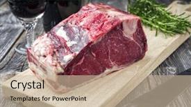  Presentation with barbecue dry aged kobe rib - PPT theme featuring steak wine - raw dry aged rib background and a soft green colored foreground