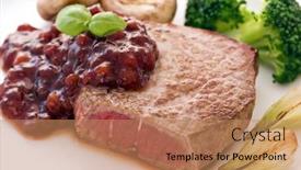 Presentation with boned t bone steak cow - PPT layouts consisting of steak with cowberry sauce background and a coral colored foreground