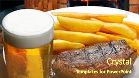  Presentation with beef steak bbq strip steak - Colorful theme enhanced with steak with fries and beer backdrop and a tawny brown colored foreground