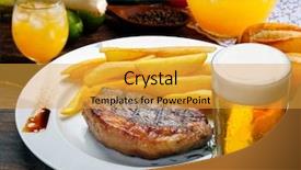  Presentation with steak - Slide set with steak with fries and beer background and a gold colored foreground