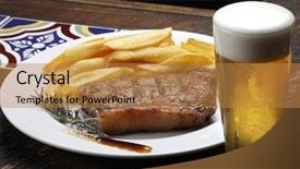  Presentation with grill - Slide deck featuring steak with fries and beer background and a  colored foreground