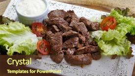  Presentation with steak - Amazing theme having steak with fries and beer backdrop and a tawny brown colored foreground