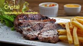  Presentation with steak - PPT layouts consisting of steak with fries and beer background and a  colored foreground