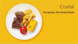  Presentation with corn - Colorful slide set enhanced with steak-with-grilled-potato-corn backdrop and a yellow colored foreground