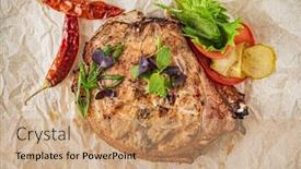  Presentation with herbs - Presentation theme consisting of steak-with-herbs-and-spices background and a  colored foreground