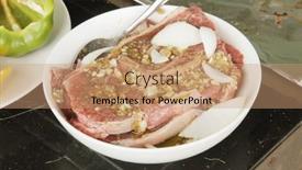  Presentation with barbecue - Cool new presentation theme with steak-with-marinade-sauce-ready backdrop and a coral colored foreground