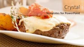  Presentation with steak - Theme with steak-with-potatoes-and-vegetables background and a coral colored foreground