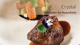  Presentation with steak - Cool new presentation theme with steak-with-vegetables-and-microgreens backdrop and a coral colored foreground