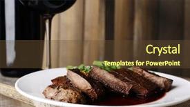  Presentation with bottling wine - PPT theme enhanced with steak with wine sauce background and a tawny brown colored foreground